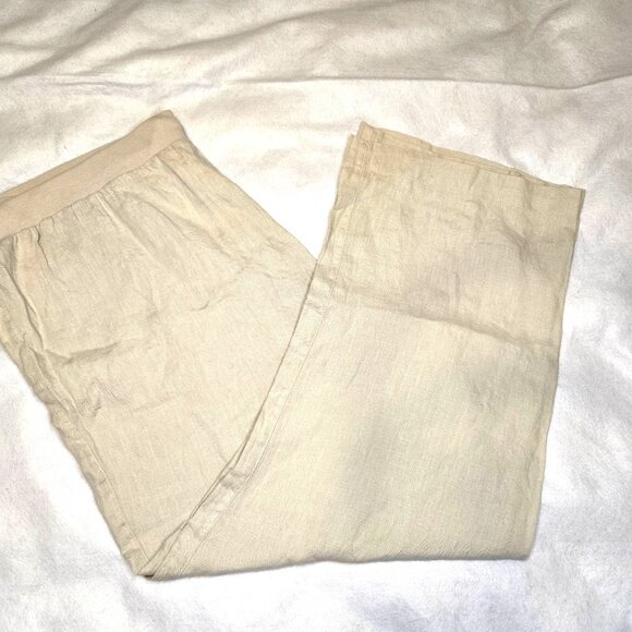 Ellen Tracy Beige 100% Linen Elastic Waist Cropped Pants Drawstring Relaxed Fit‎ - Picture 5 of 11